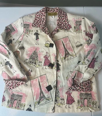 Chaqueta Blazer Pequeña 3 Sisters Paris Torre Eiffel Francesa Rosa Estampado Animal Foto 1 de 4