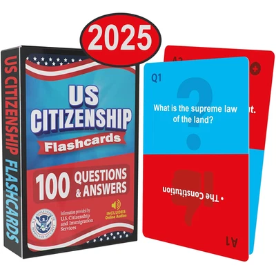 US Citizenship Flash Cards 2025: Compact Naturalization Test Study Guide with 10 Foto 1 de 4