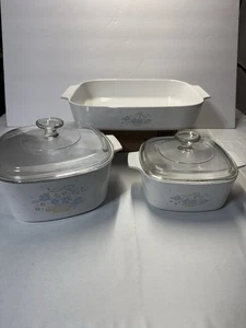 Vintage Corning Ware Cornflower Basket 3-Piece Set with Glass Lids - Picture 1 of 9