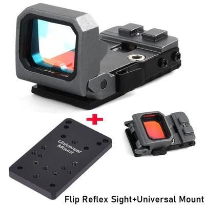 Flip Up Red Dot Sight Holographic Pistol RMR Reflex Scope + Universal Mount Base