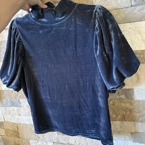 FREE PEOPLE Samt Strick Claudia Top Damen S Puffärmel Boho Feenland blau - Bild 1 von 10