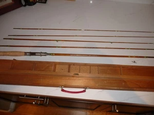 VINTAGE BAMBOO FISHING ROD-Five pieces w/box-3 Tips 8' and 5.3' - Free Shipping - Picture 1 of 23