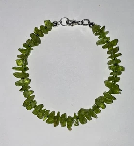 Earthy Peridot Chip Seed Bead And 925 Sterling Silver Bracelet 7.75 Inches - Picture 1 of 5