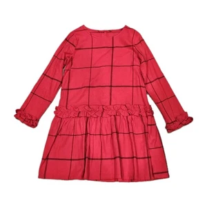Gymboree Girl Red Holiday Checkered Plaid Ruffle Long Sleeve Dress 12 - Picture 1 of 5