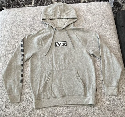 Vans Sweater Mens Medium Gray Black Hooded Pullover Versa Fleece Box Logo Skate - Image 1 of 4