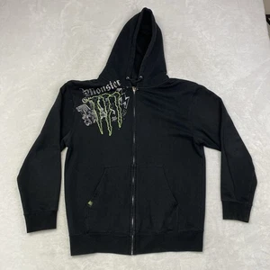 Monster Energy Zip Hoodie Black M Full Zip Graphic Logo Sweatshirt Y2K Style - Picture 1 of 7