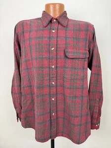 Vintage 80s Flannel Shirt Mens Large Tight Rugged Midweight Outdoors Red Plaid - Picture 1 of 13