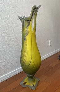 Vintage Green/yellow Glass Vase - Picture 1 of 7