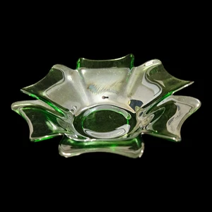 Vintage Green Art Glass Ruffled Edge Bowl 6" Dish Retro Mid-Century Style - Picture 1 of 3