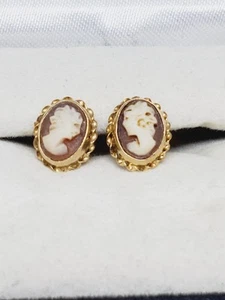 Ohrstecker 14 Karat Gelbgold Nachlass ovale geschnitzte Kamee Pfosten (62) - Bild 1 von 9