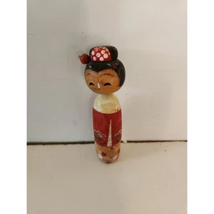 Vtg Kokeshi Doll Nodder Japanese Geisha  Hand Painted 4"T - Picture 1 of 2