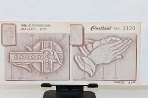 NOS Craftaid 3120 Leathercraft Stencil Template Bible Cover Cross Praying Hands - Picture 1 of 2