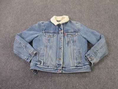 Chaqueta Levis Mujer M Azul Sherpa Forrada Camionero Trabajo Pesado Senderismo Exterior Pestaña Roja Foto 1 de 4