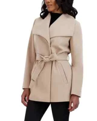 Abrigo envolvente Tahari para mujer imitación lana resistente al agua bolsillos cinturón de corbata, crema, 2XL Foto 1 de 4