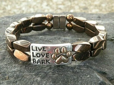 Therapy Magnetic Copper Hematite Bracelet Anklet Slider Dog 2 Row Live Love Bark - Image 1 of 4
