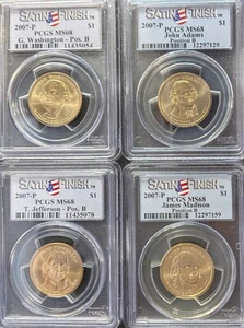 Set of Four 2007-P U.S. Presidential $1 Dollars PCGS MS68 Satin Finish Pos B - Bild 1 von 2