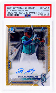 2021 Starlin Aguilar Chrome Prospect Auto Gold Shimmer Refractor /50 PSA 9