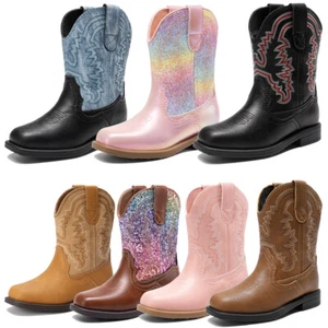 Boys Girls Western Boots Cowgirl Boots Cowboy Boots Riding Boots Mid Calf Boots - Picture 1 of 26
