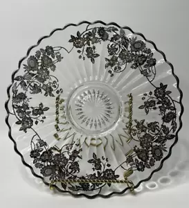 VTG Stunning Sterling Silver Overlay Round Glass Scalloped Edge 12" Platter - Picture 1 of 6