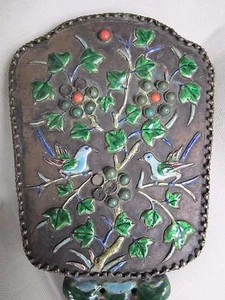 Silver and Enameled, Cabochon Mounted, Chinese Hand Mirror, c. 1920! - Picture 1 of 5