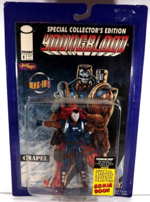 Figura de acción Youngblood Bed-Ems 6 pulgadas capilla con cómic de coleccionista 1995 Foto 1 de 3