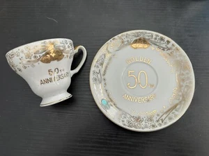 Vintage Arnart Creation Tea Cup & Saucer (Japan) Golden 50th Anniversary - Picture 1 of 10