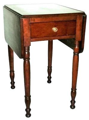 Mesita de Noche, Lámpara MESA, Sheraton, Cereza Maciza, Cajón, Dropleaf, 29"t, c1820 Foto 1 de 4