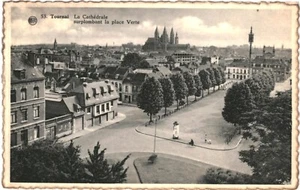 CPSM Carte postale Belgique Tournai Cathédrale surplombant la Place Verte VM - Picture 1 of 2