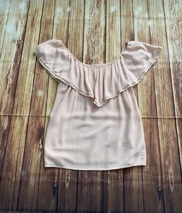 Blusa campesina con volantes Mossimo Supply co para mujer cuello cuadrado rosa claro talla pequeña - Imagen 1 de 10