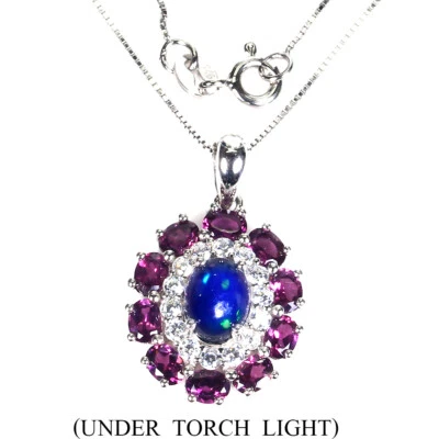 Collar de plata de ley 925 ovalado ópalo negro 8x6 mm joyas de piedras preciosas de rodolita Foto 1 de 4