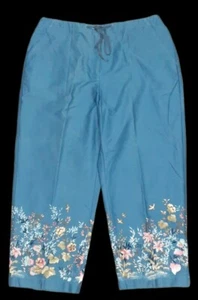 Crazy Horse Women's Capri Cotton Pants Size 14  Drawstring Waist Floral Hem B86 - Picture 1 of 9