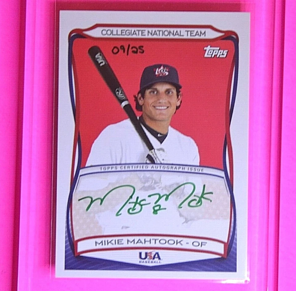 2010 Topps USA Baseball Rookie Auto - Green Ink SSP #d/25 Mike Mahtook Autograph - Image 1 of 1