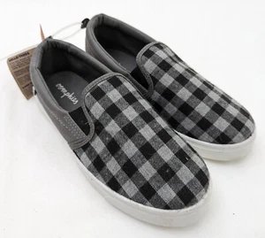 NEU Jungen Jugend Größe 3 Slipper Schuhe Halbschuhe Oomphies grau kariert 3Y - Bild 1 von 11