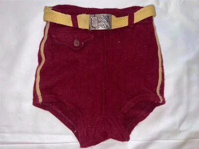 TRAJE DE BAÑO DE COLECCIÓN 40 AÑOS 50 NIÑOS 5 RAYAS ROJAS LANA CINTURÓN ROERT BRUCE Foto 1 de 4
