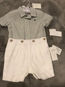 NEW BABY BOYS DESIGNER RALPH LAUREN SHIRT AND LINEN SHORTS OUTFIT SET 12 MONTHS - Picture 1 of 6