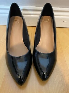 Ladies Black Patent Leather Slip On wedge Heel Shoes M&S Insolia - Picture 1 of 7