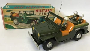 Vintage MILITARY JEEP Toy PREWAR Mitsuhashi (M) Japan Tin Friction 9.5" - Picture 1 of 4