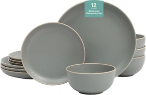 Rockaway 12-Piece Dinnerware Set Service for 4, Grey Matte - - Picture 1 of 7