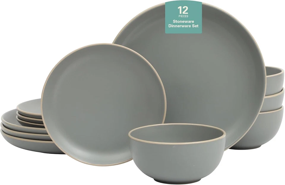 Rockaway 12-Piece Dinnerware Set Service for 4, Grey Matte - - Image 1 of 4