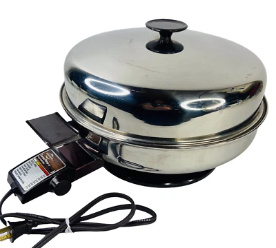 Vintage West Bend Electric Frying Pan Skillet 12" High Dome Lid 73010 USA Works - Image 1 of 4