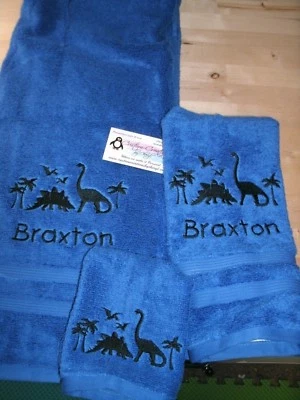 Dinosaur Scene Dino Personalized 3 Piece Bath Towel Set  Any Color Dinosaurs - Image 1 of 4