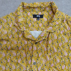 Stussy Hawaiian Shirt Large Yellow Paisley Camp Loop Collar Lyocell Portugal - Picture 1 of 9