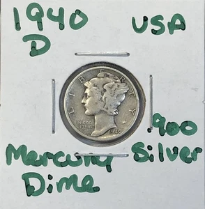 1940-D Denver Mint Mercury Dime - .900 90% Silver US Coin - XF Details - A31A - Bild 1 von 9