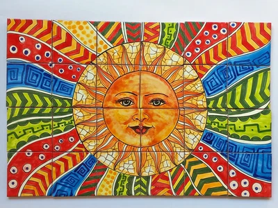 25" CERAMIC TILE MURAL mexican talavera mosaic hand painted backsplash - Image 1 of 4