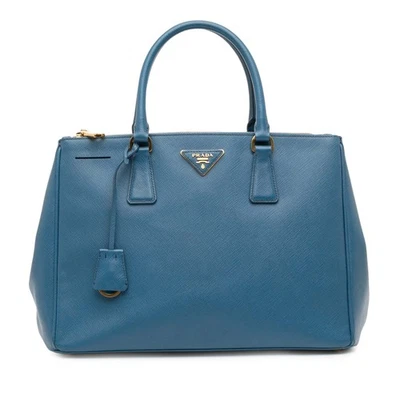 Authenticated Prada Medium Lux Galleria Double Zip Blue Saffiano Leather Satchel - Image 1 of 4