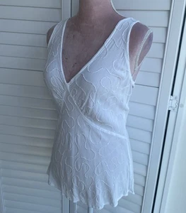 GHOST VINTAGE - BIAS CUT SEQUIN PLUNGE NECK WHITE CAMI TOP - SIZE S M 10 12 - Picture 1 of 11