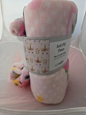 58" x 1.5 yard Lux Anti-pill Fleece Precut Unicorns Flowers DIY Blanket Craft  - Image 1 of 4