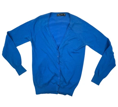 Cardigã feminino Zara azul manga longa malha tamanho G algodão/nylon botão suéter - Imagem 1 de 4