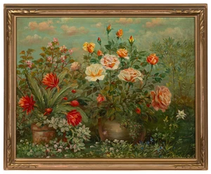 Andreas Roth (1871-1949) Stillleben von Topfpflanzen Öl auf Karton - Bild 1 von 5