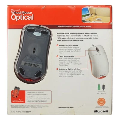 Microsoft Wheel Mouse Optical USB PS2 White Windows 10 8 7 Vista XP 98 Me NT - Image 1 of 2